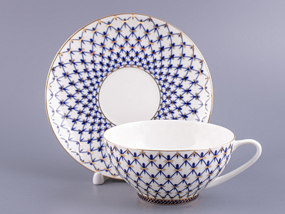 Чашка с блюдцем чайная 300 мл форма Купольная рисунок Кобальтовая сетка арт. 81.18456.00.1