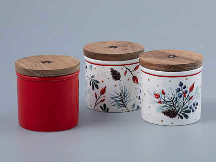 Набор банок  с деревянной крышкой ( 3 предм. малого размера) форма Стандартная рисунок Календа арт. 42.00041.00.1