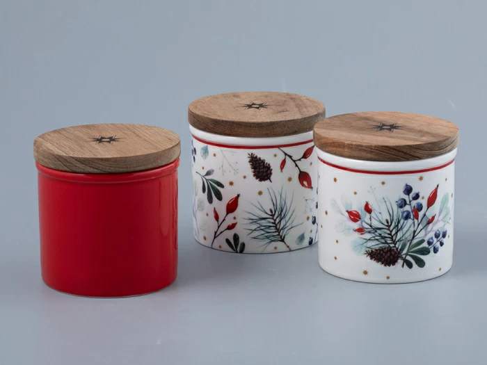 Набор банок  с деревянной крышкой ( 3 предм. малого размера) форма Стандартная рисунок Календа арт. 42.00041.00.1, 