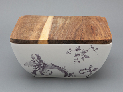 Салатник большого размера с деревянной крышкой форма Стандартная, рисунок Monplaisir Violet в упаковке арт 42.00063.00.1