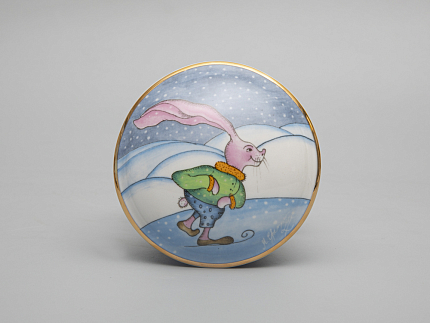 Туалетная коробочка форма Круглая рисунок Зима. Заяц арт. 81.31060.00.1