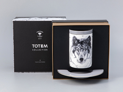 Бокал с блюдцем Тотем в подарочной упаковке, рисунок Волк, арт. 81.28374.00.1