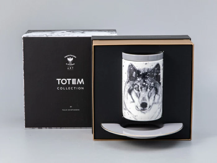 Бокал с блюдцем Тотем в подарочной упаковке, рисунок Волк, арт. 81.28374.00.1, 