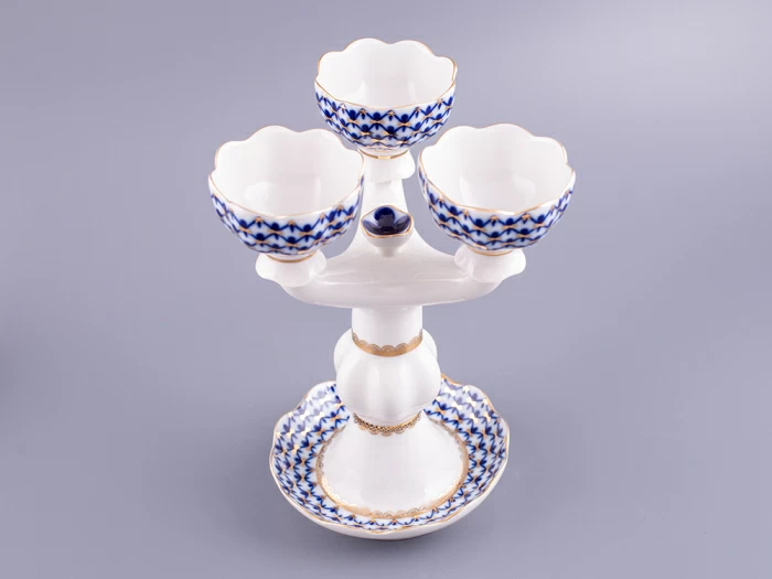 Подсвечник Трехрожковый Тюльпан Кобальтовая сетка арт. 80.07627.00.1, 