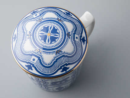 Бокал с блюдцем и с крышкой 380 мл форма Снежное утро рисунок Сувенир арт. 81.14830.00.1