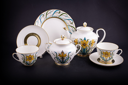 Сервиз чайный форма Весенняя, рисунок Золотой Нарцисс на 6 персон, 20 предметов, арт 61.21040.00.1