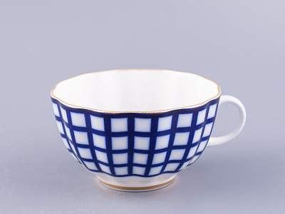 Чашка с блюдцем чайная 250 мл форма Тюльпан рисунок Кобальтовая клетка арт. 81.14860.00.1