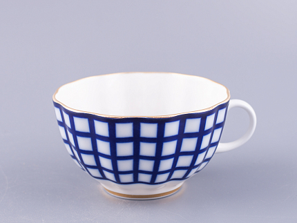 Чашка с блюдцем чайная 250 мл форма Тюльпан рисунок Кобальтовая клетка арт. 81.14860.00.1