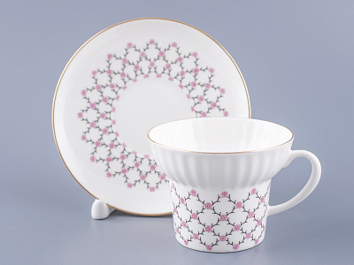 Чашка с блюдцем кофейная 155 мл.,  форма Волна, рисунок Розовая сетка арт. 81.14621.00.1