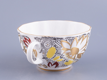 Чашка с блюдцем чайная 250 мл форма Тюльпан рисунок Золотые ромашки арт. 81.14667.00.1