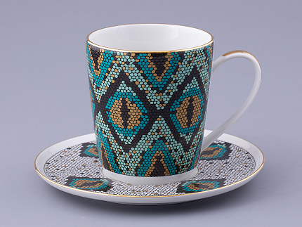 Чашка с блюдцем чайная. форма Колокол. рисунок Боа зеленый, арт. 81.32687.00.1