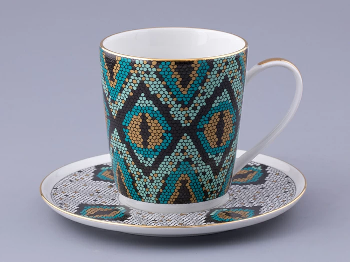 Чашка с блюдцем чайная. форма Колокол. рисунок Боа зеленый, арт. 81.32687.00.1, 