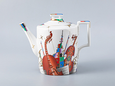 Сервиз чайный форма Гербовая рисунок Музыкальные инструменты, 6 персон 14 предметов, арт. 81.28041.00.1