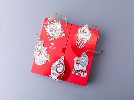 Елочные игрушки 5шт в подарочной упаковке, рисунок Гранд цирк, арт 81.34385.00.1