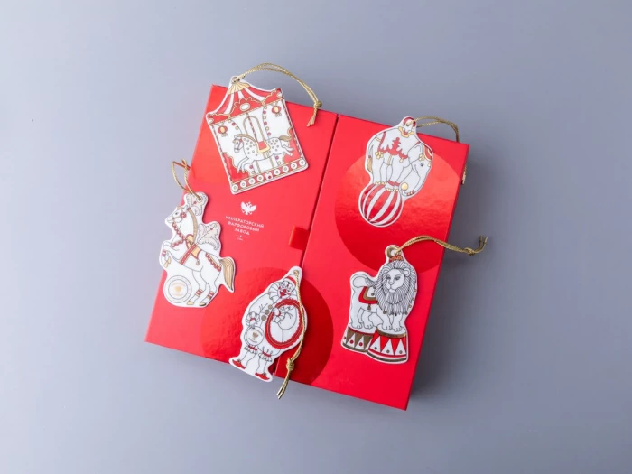 Елочные игрушки 5шт в подарочной упаковке, рисунок Гранд цирк, арт 81.34385.00.1, 