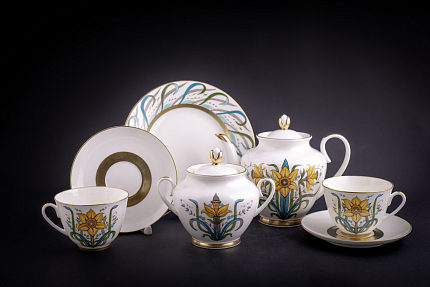 Сервиз чайный форма Весенняя, рисунок Золотой Нарцисс на 6 персон, 20 предметов, арт 61.21040.00.1