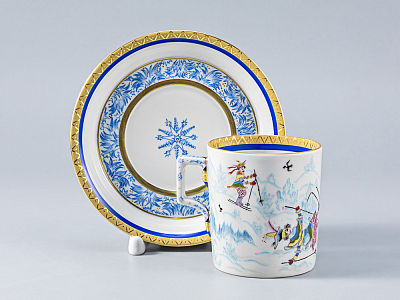 Сервиз чайный форма Гербовая рисунок Зимние забавы, 4 персон 11 предметов, арт. 81.14057.01.1