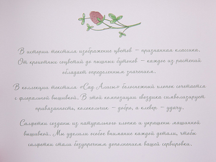 Набор салфеток 45х45 сервировочных с вышивкой Сад Алисы арт 41.00308.01