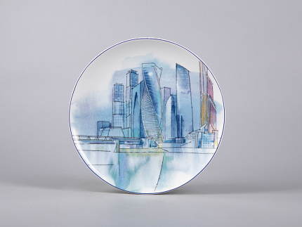 Декоративная тарелка 195 мм. форма Эллипс рисунок Москва - Сити 80.92050.00.1