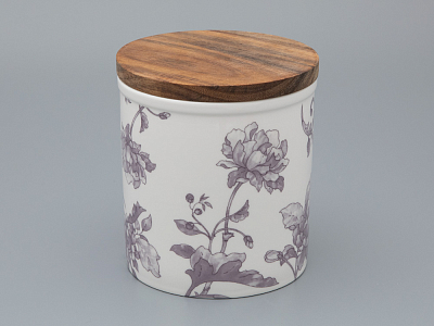 Банка с деревянной крышкой (средняя 120мм) форма Стандартная, рисунок Monplaisir Violet, арт 42.00060.00.1