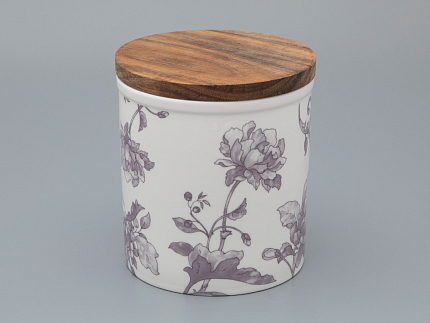 Банка с деревянной крышкой (средняя 120мм) форма Стандартная, рисунок Monplaisir Violet, арт 42.00060.00.1