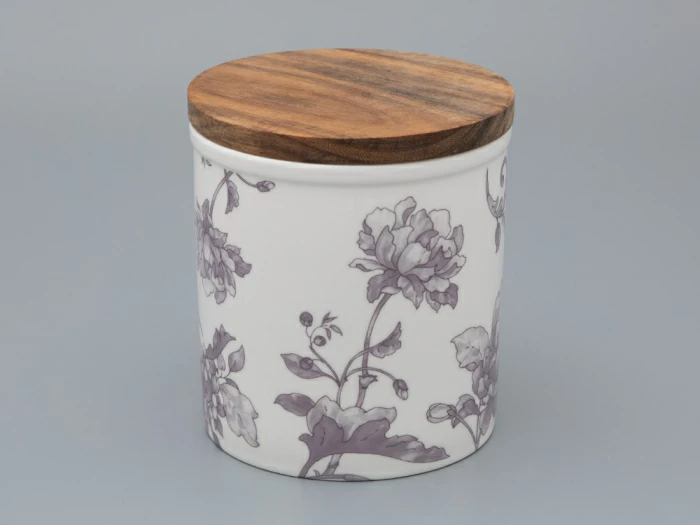 Банка с деревянной крышкой (средняя 120мм) форма Стандартная, рисунок Monplaisir Violet, арт 42.00060.00.1, 