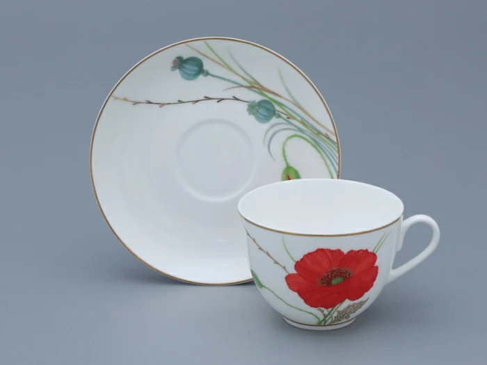 Чашка с блюдцем чайная форма Весенняя рисунок Маки, арт. 81.34141.00.1, 