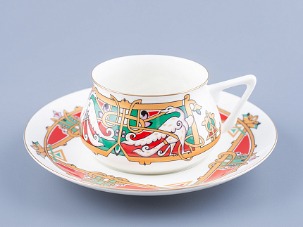 Чашка с блюдцем кофейная 180 мл.,  форма Билибина 1, рисунок Сказочные птицы арт. 81.16211.00.1