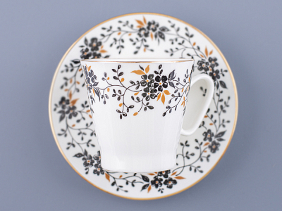 Чашка с блюдцем кофейная 80 мл., форма  Черный кофе, рисунок  Тонкие веточки  арт. 81.13635.00.1