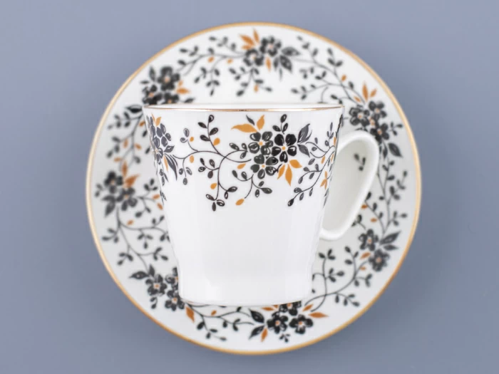 Чашка с блюдцем кофейная 80 мл., форма  Черный кофе, рисунок  Тонкие веточки  арт. 81.13635.00.1, 