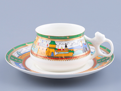 Чашка с блюдцем кофейная 180 мл.,  форма Билибина,  рисунок  Деревня на озере  арт. 81.15225.00.1