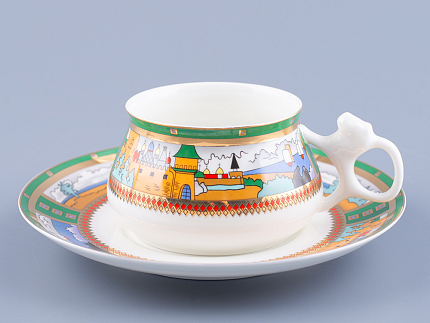 Чашка с блюдцем кофейная 180 мл.,  форма Билибина,  рисунок  Деревня на озере  арт. 81.15225.00.1