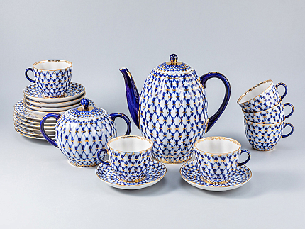Сервиз кофейный форма Тюльпан рисунок Кобальтовая сетка, 6 персон 20 предметов, арт. 81.20944.00.1