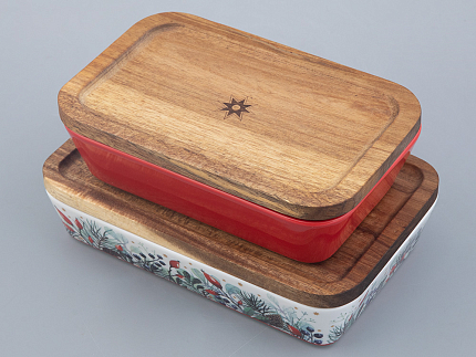 Набор для запекания с деревянной крышкой (2 предм. прямоуг.) форма Стандартная рисунок Календа арт. 42.00042.00.1