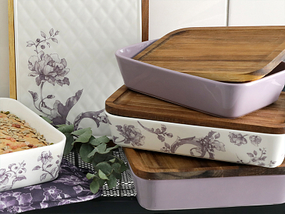 Набор для запекания (2 предмета) форма Стандартная, рисунок Monplaisir Violet, арт 42.00059.00.1