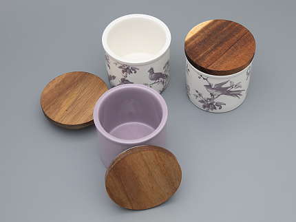 Набор банок с деревянной крышкой (3 предмета) форма Стандартная, рисунок Monplaisir Violet, арт 42.00062.00.1