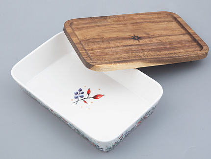 Набор для запекания с деревянной крышкой (2 предм. прямоуг.) форма Стандартная рисунок Календа арт. 42.00042.00.1