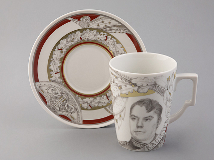 Бокал с блюдцем в подарочной упаковке, форма Гранд, рисунок Маршалы победы Василевский А.В., арт. 81.33242.00.1