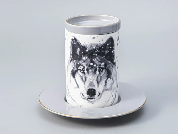 Бокал с блюдцем Тотем в подарочной упаковке, рисунок Волк, арт. 81.28374.00.1, 