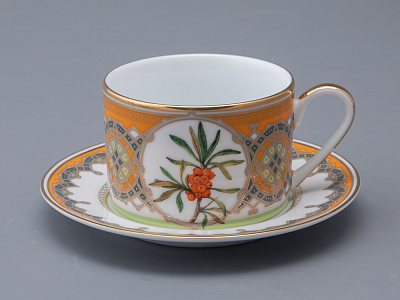 Чашка с блюдцем 250 мл в подарочной упаковке форма Соло рисунок Облепиха сибирская, арт. 81.33948.00.1