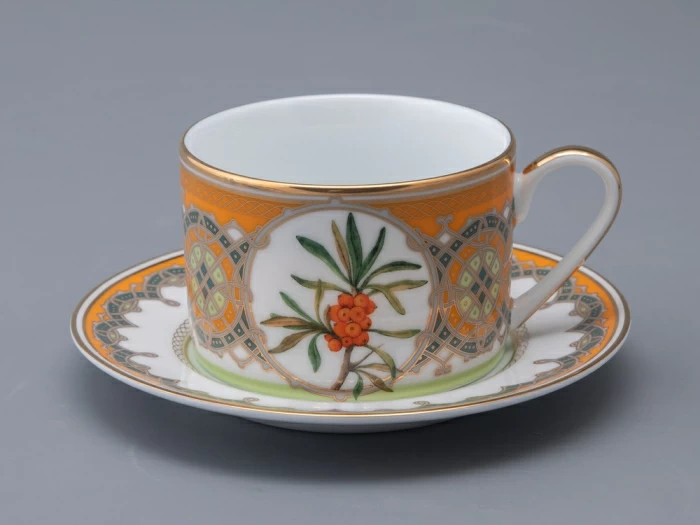 Чашка с блюдцем 250 мл в подарочной упаковке форма Соло рисунок Облепиха сибирская, арт. 81.33948.00.1, 