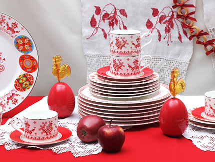 Тарелка плоская 270 мм форма Премиум рисунок Петушки-гребешки, арт 80.49802.00.1