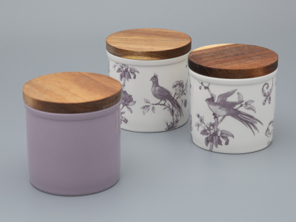 Набор банок с деревянной крышкой (3 предмета) форма Стандартная, рисунок Monplaisir Violet, арт 42.00062.00.1, 