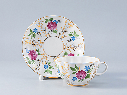 Чашка с блюдцем чайная 250 мл форма Тюльпан рисунок Золотые травки арт. 81.10039.00.1