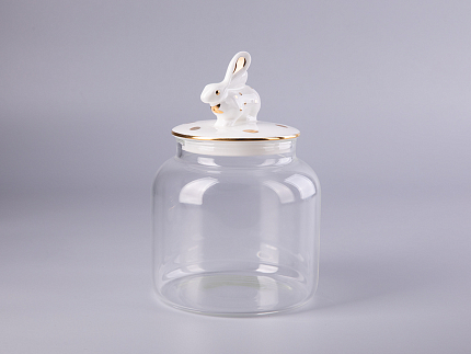 Подарочный набор Банка с фарфоровой крышкой Кролик золото арт. 14.10077.07