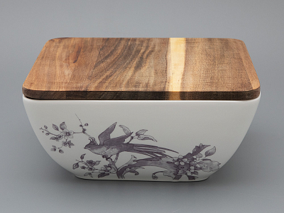 Салатник большого размера с деревянной крышкой форма Стандартная, рисунок Monplaisir Violet в упаковке арт 42.00063.00.1