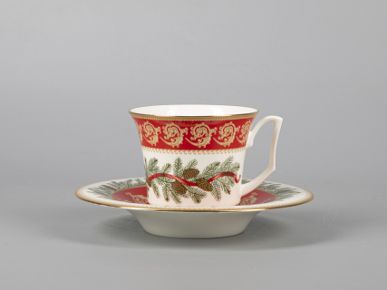 Чашка с блюдцем чайная 210 мл форма Юлия рисунок Рождественское чаепитие арт. 81.30682.00.1, 