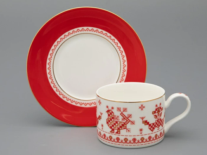 Чашка с блюдцем 250 мл форма Премиум рисунок Петушки-гребешки, арт 81.33558.00.1, 