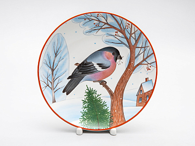 Декоративная тарелка 195 мм форма Эллипс рисунок Снегирь красногрудый арт. 80.82086.00.1