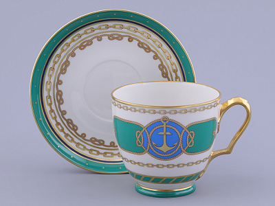 Сервиз чайный форма Александр III рисунок Морская держава, 6 персон 14 предметов, арт. 81.27329.00.1